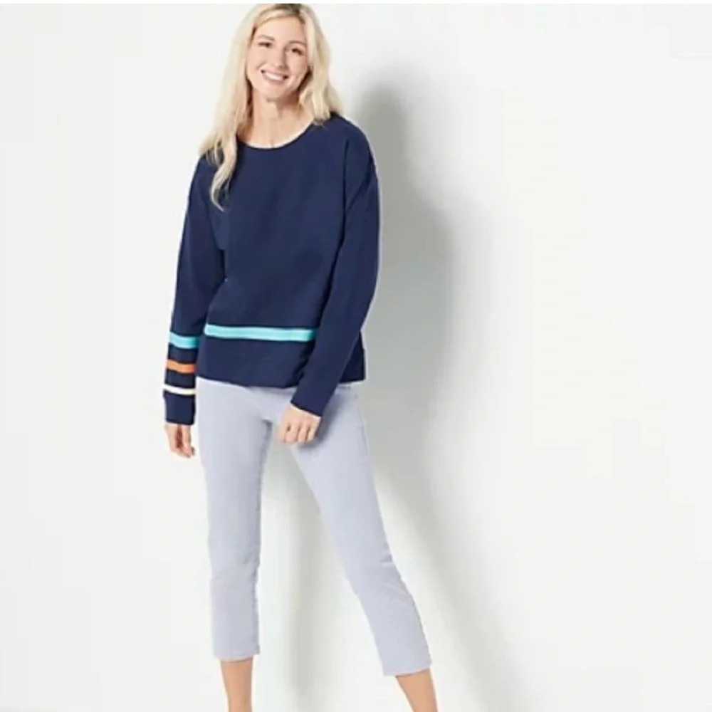 NWT Addison Bay Fairmont Stripe Baggy Navy Blue Sweatshirt, Size M